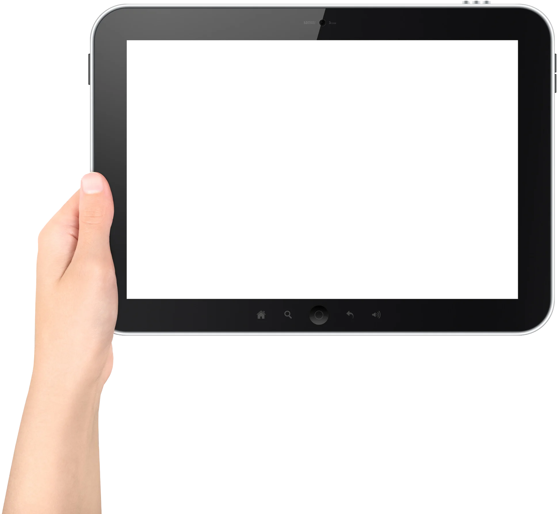 Realistic Hand Holding Black Tablet Clipart with Blank White Screen Display