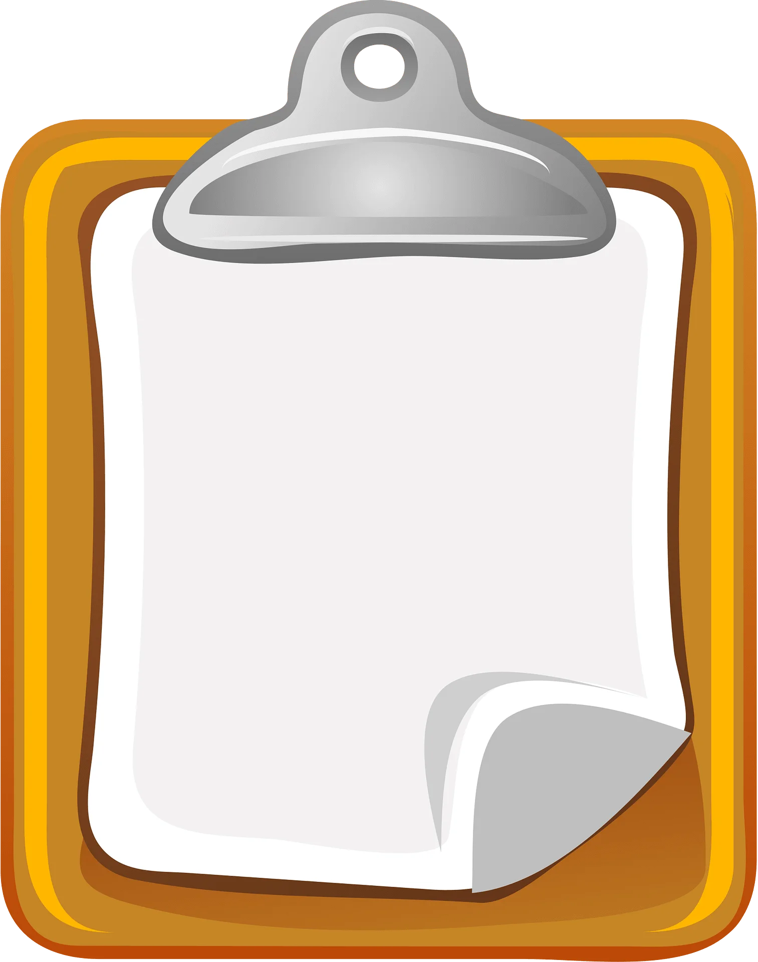 Sleek Silver Clipboard Clipart Icon with Warm Golden Border Accent