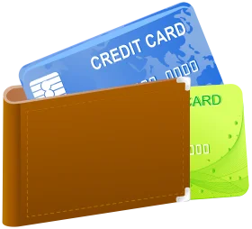 Stylish Brown Leather Wallet with Blue and Green Credit Cards Clipart Design