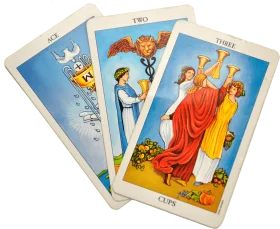 Three Mystical Tarot Cards Clipart Spread with Symbolic Esoteric Imagery