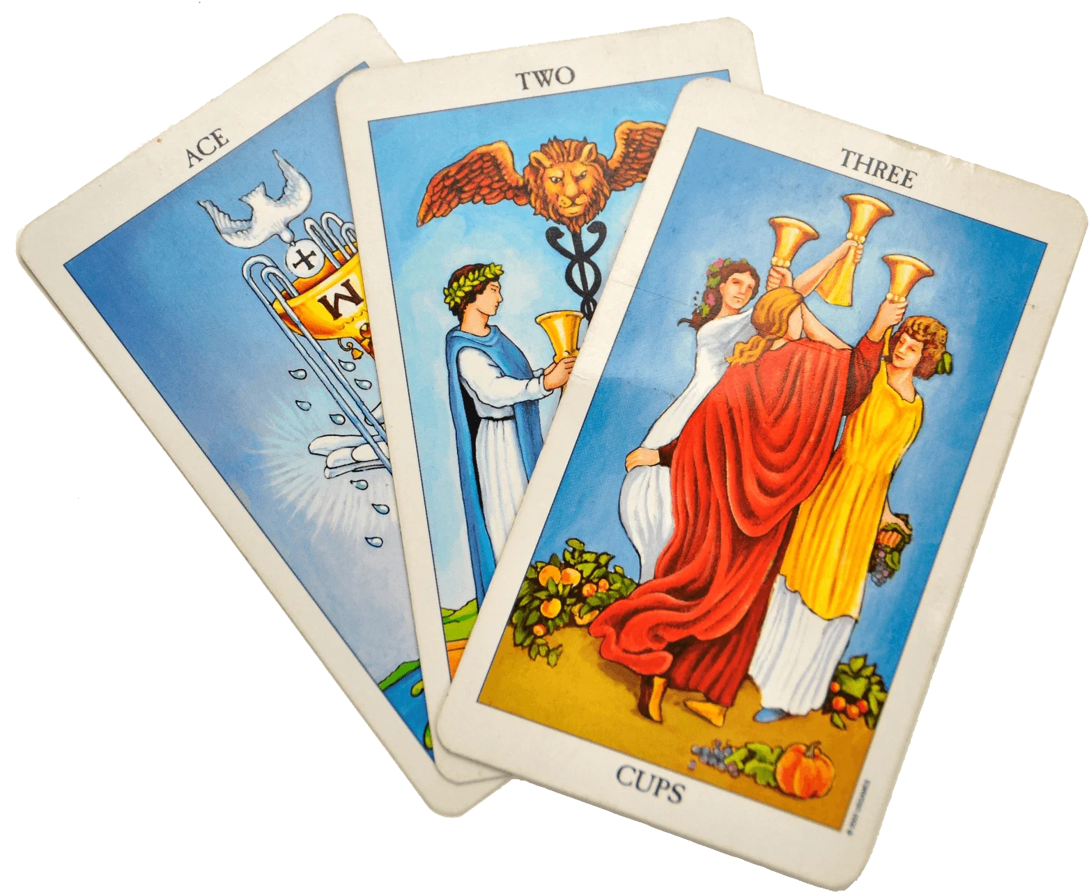 Three Mystical Tarot Cards Clipart Spread with Symbolic Esoteric Imagery