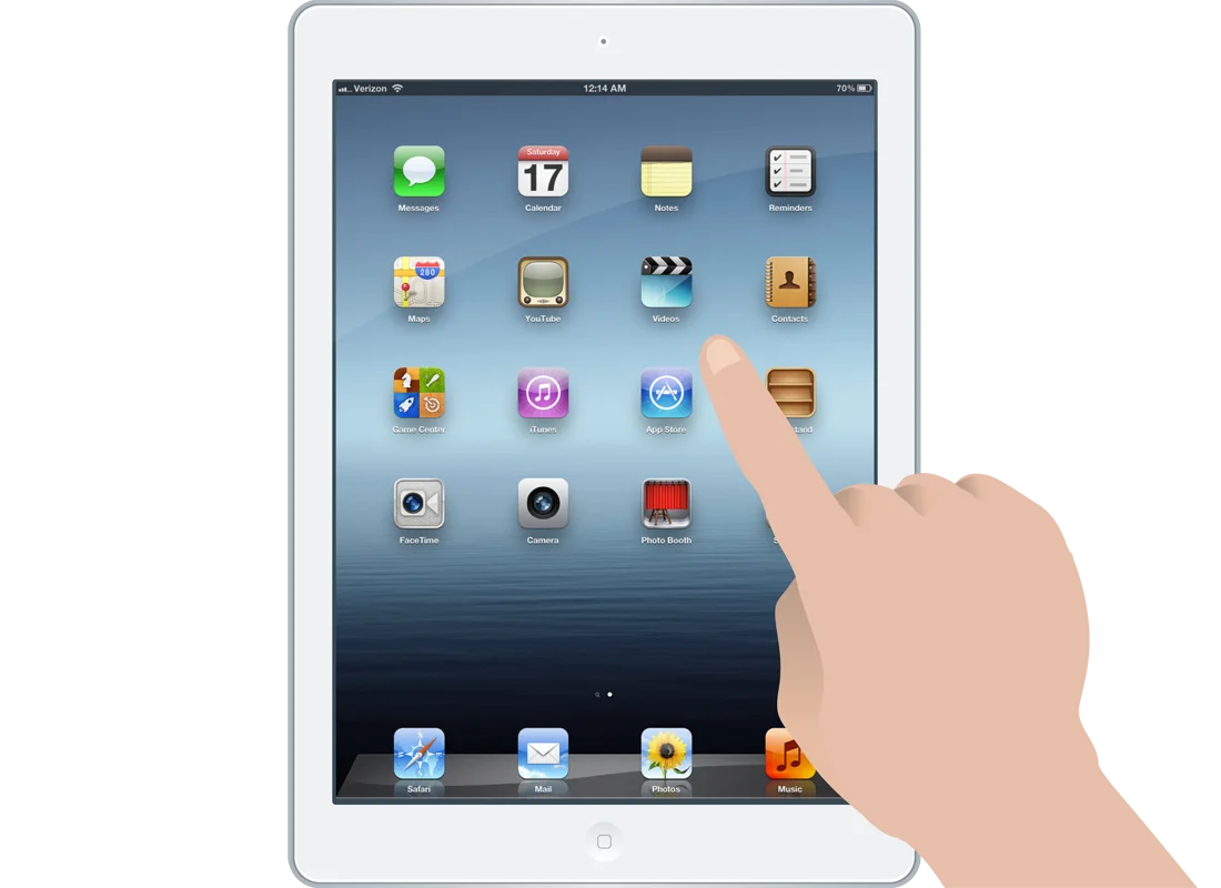 White iPad Tablet Clipart Showcasing Interactive Touch Screen Interface