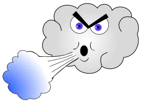 Angry Gray Cloud Blowing Fierce Wind Gust Cartoon Clipart Illustration