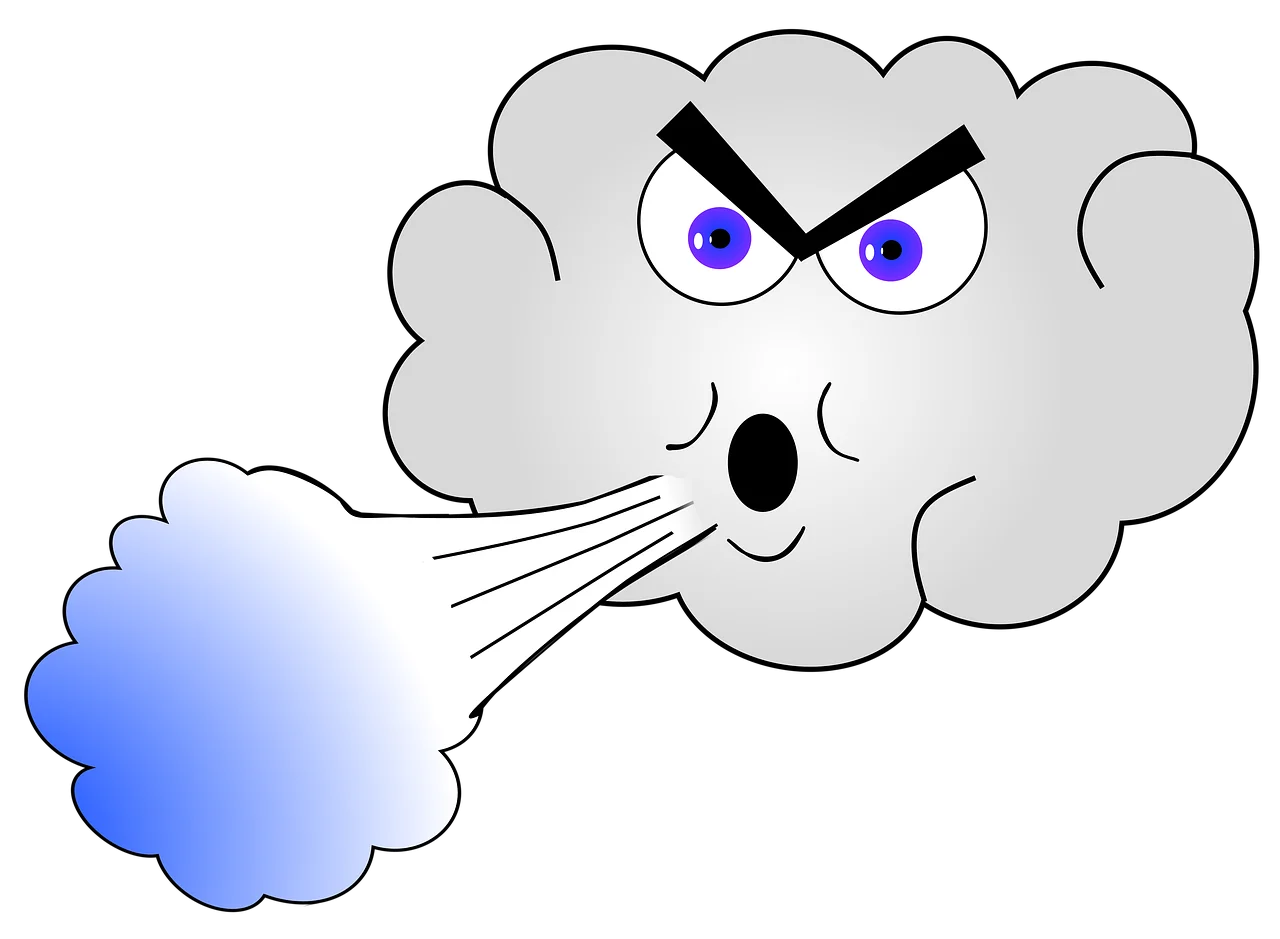 Angry Gray Cloud Blowing Fierce Wind Gust Cartoon Clipart Illustration