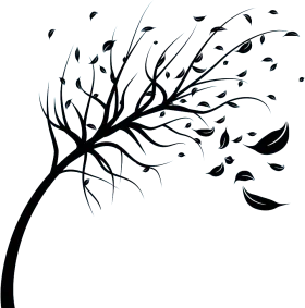 Elegant Black and White Wind-Swept Tree Silhouette Clipart Design