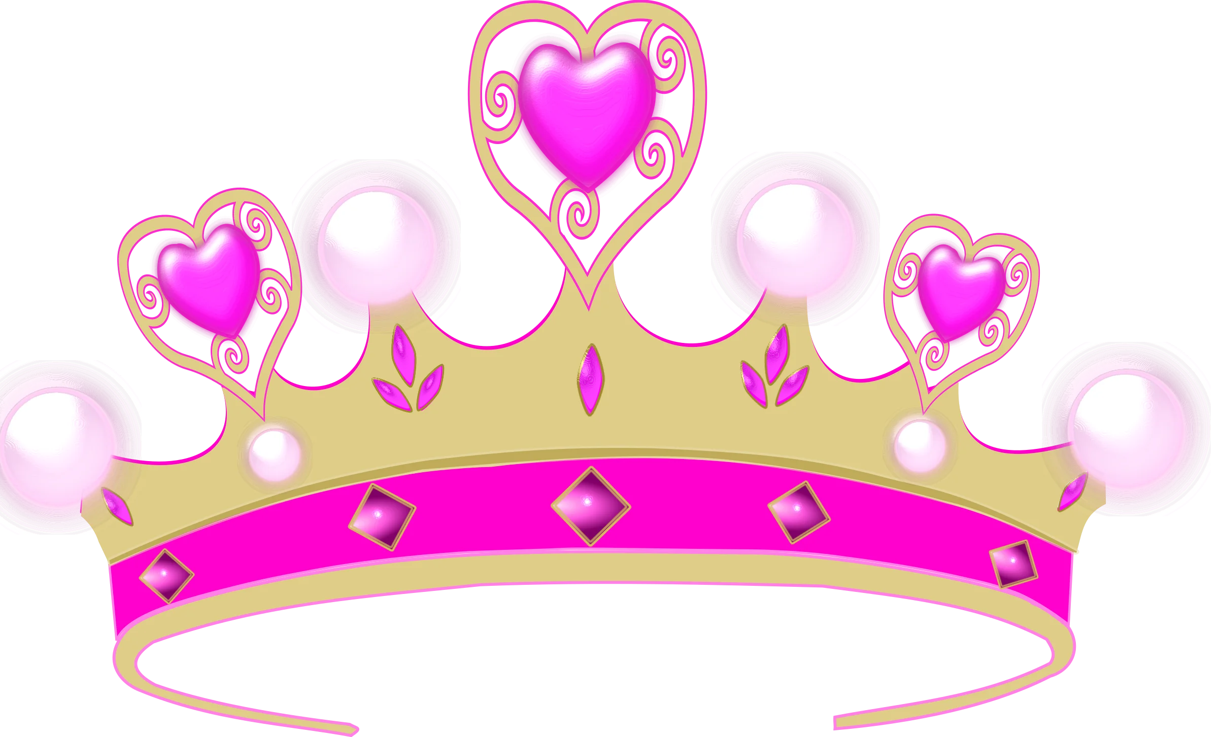 Enchanting Princess Tiara Clipart with Heart-Shaped Gems and Pearlescent Accents