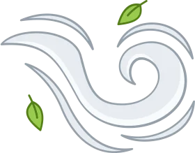 Graceful Swirling Wind Motion with Delicate Green Leaves Clipart Illustration