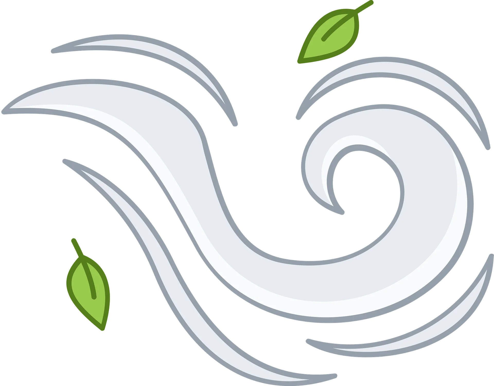 Graceful Swirling Wind Motion with Delicate Green Leaves Clipart Illustration