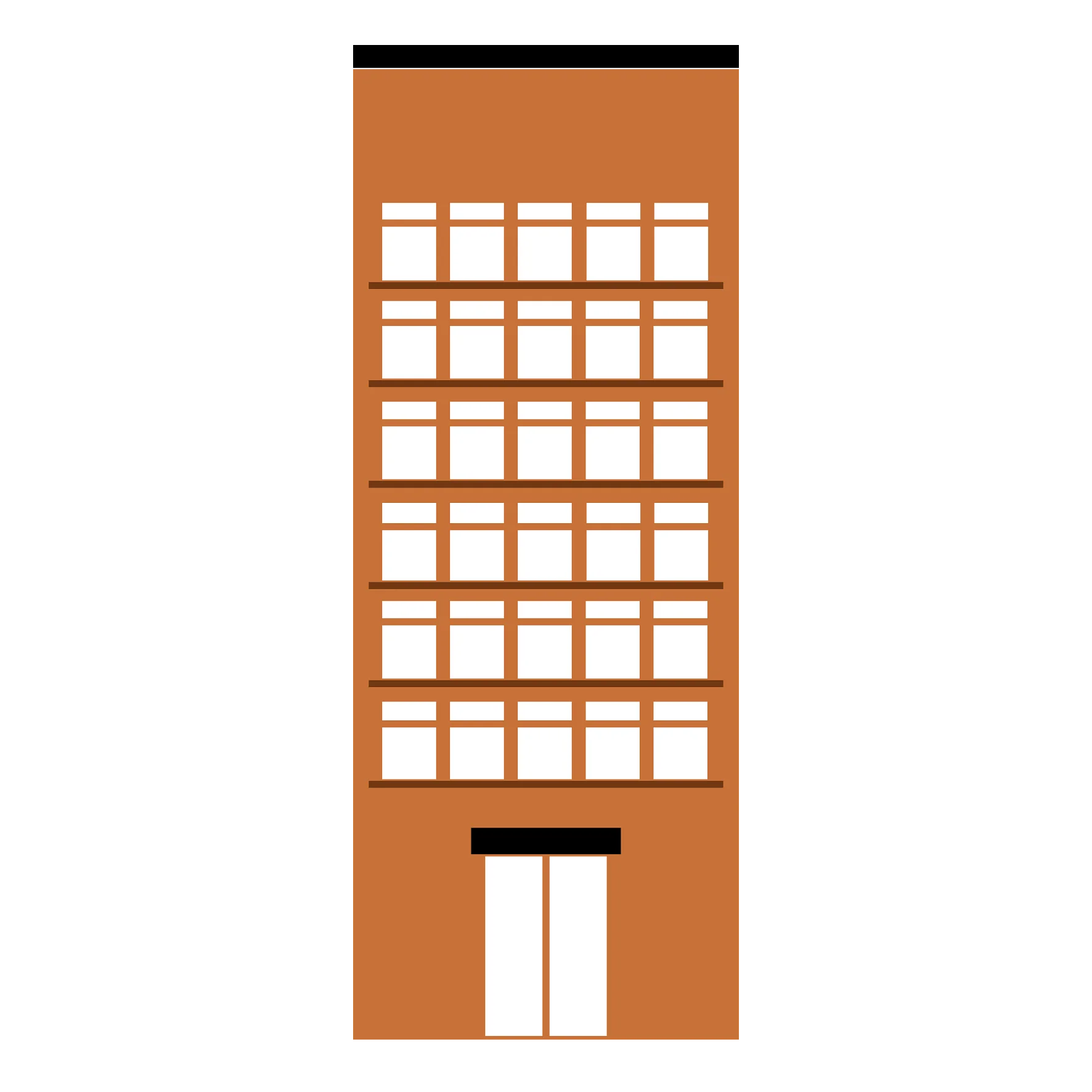 Minimalist Orange Office Building Clipart with Geometric Window Design
