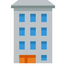 Minimalist Urban Architecture Clipart: Multi-Story Gray Building with Blue Windows