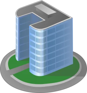 Modern Glass Office Building Isometric Architectural Clipart Design