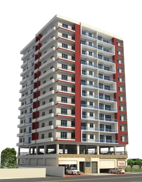 Modern Multi-Story Residential Apartment Building Architectural Clipart Rendering