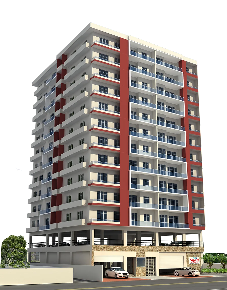 Modern Multi-Story Residential Apartment Building Architectural Clipart Rendering