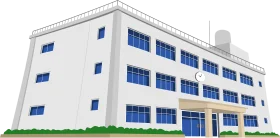 Modern Three-Story Office Building Architectural Clipart Illustration