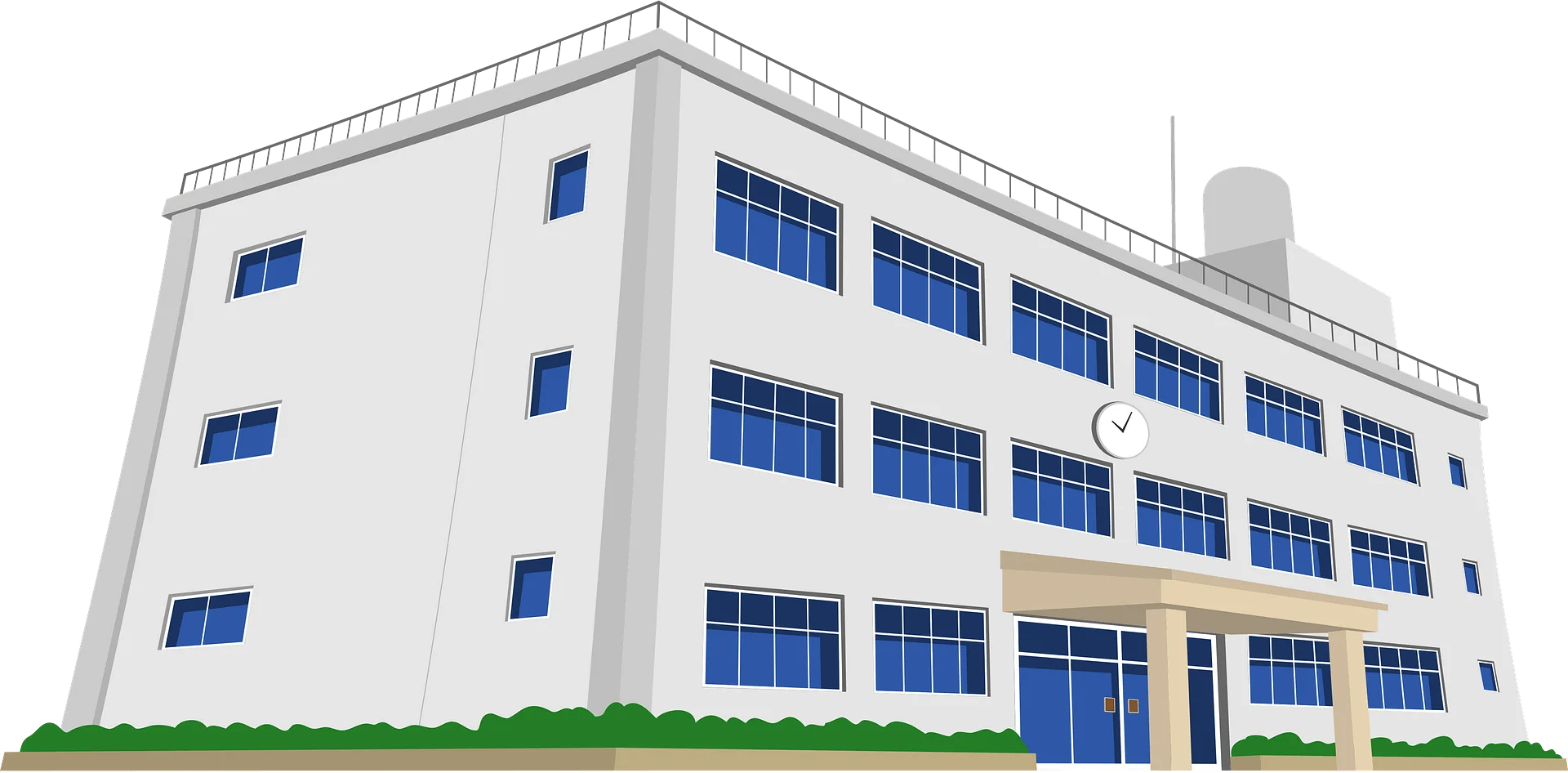 Modern Three-Story Office Building Architectural Clipart Illustration