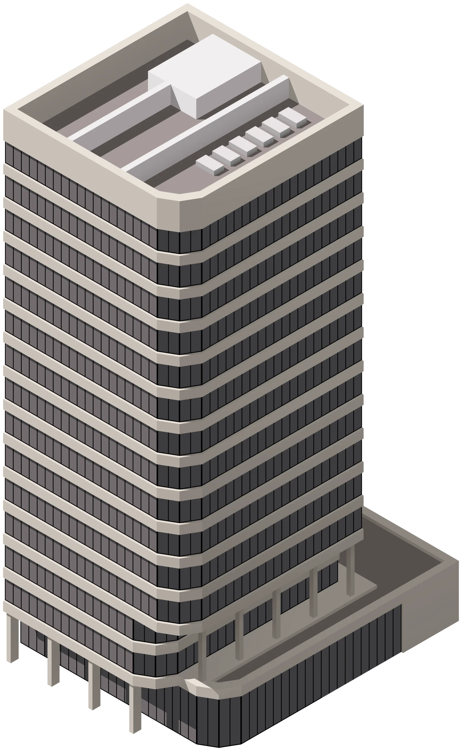 Modern Urban High-Rise Office Building Isometric Architectural Clipart Design