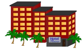 Modern Urban Hotel Complex with Palm Trees - Stylized Building Clipart Illustration