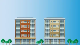 Modern Urban Residential Complex Architectural Clipart Design with Symmetrical Layout
