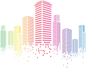 Modern Urban Skyline Architectural Gradient Pixel Clipart Design