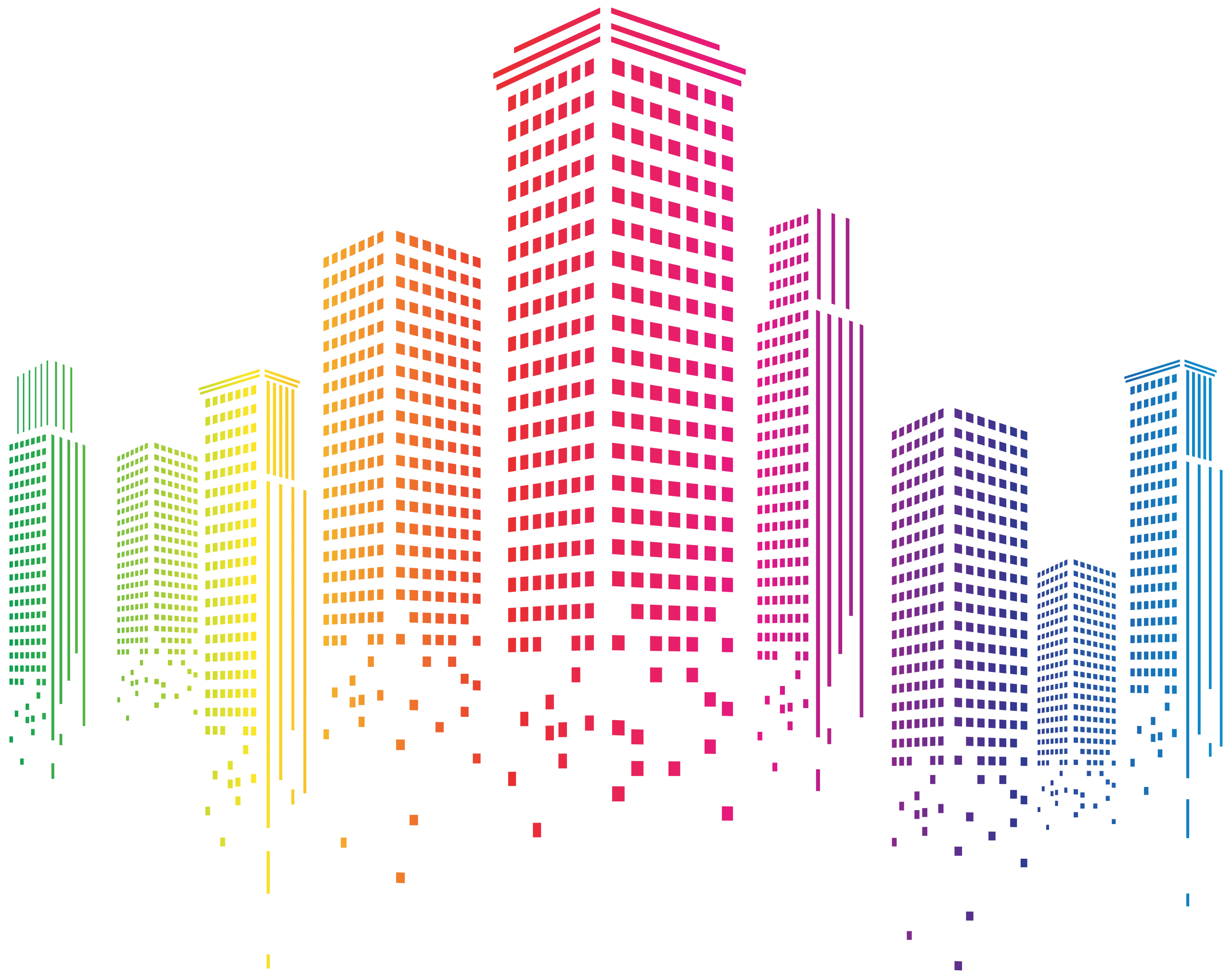 Modern Urban Skyline Architectural Gradient Pixel Clipart Design