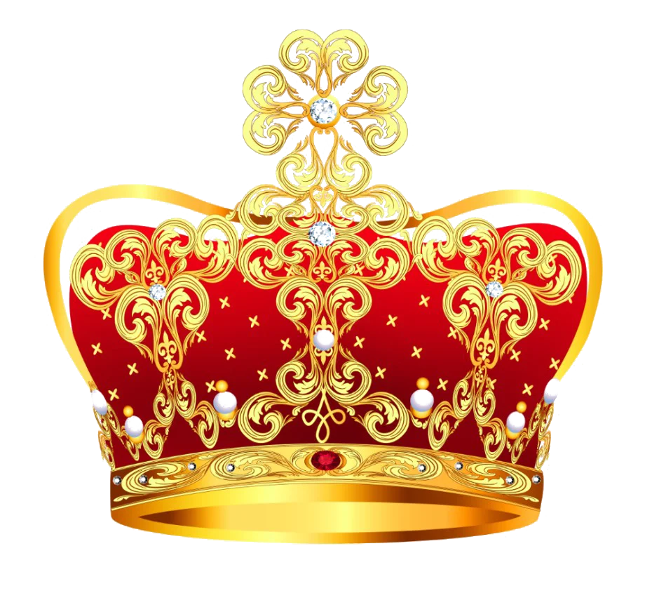 Royal Golden and Red Ornate Regal Crown Clipart with Intricate Filigree Design