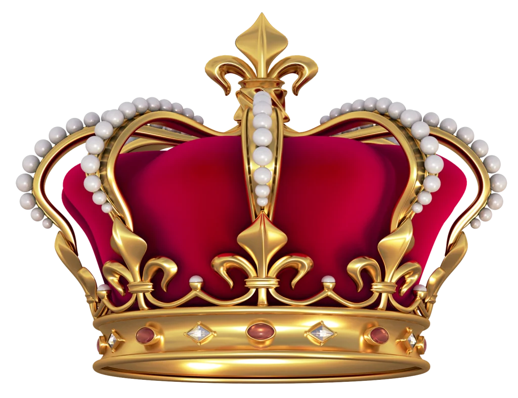 Royal Golden Imperial Crown with Fleur-de-Lis and Ruby Red Velvet Clipart Design