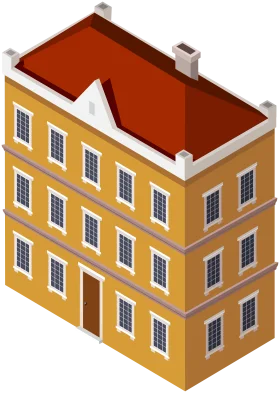 Three-Story Mustard Yellow Architectural Clipart Building with Red Roof