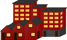 Urban Residential Complex Clipart: Red and Yellow Modern Housing Design