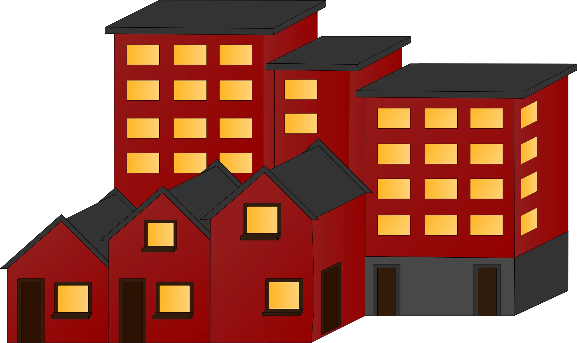 Urban Residential Complex Clipart: Red and Yellow Modern Housing Design