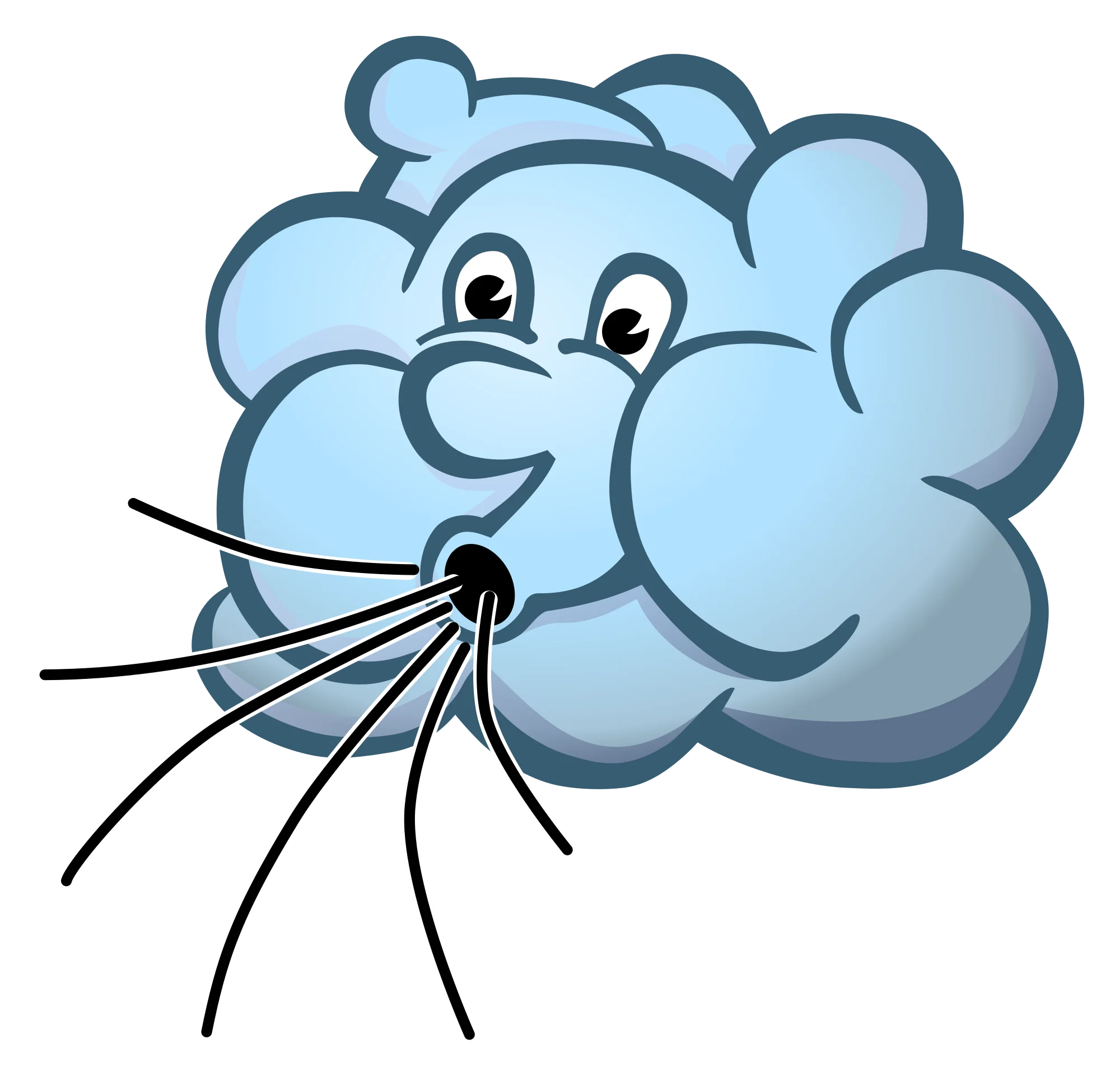 Whimsical Blue Cloud Clipart Depicting Gentle Wind and Atmospheric Movement