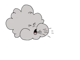 Whimsical Gray Cloud Blowing Wind Clipart with Cartoon Expression