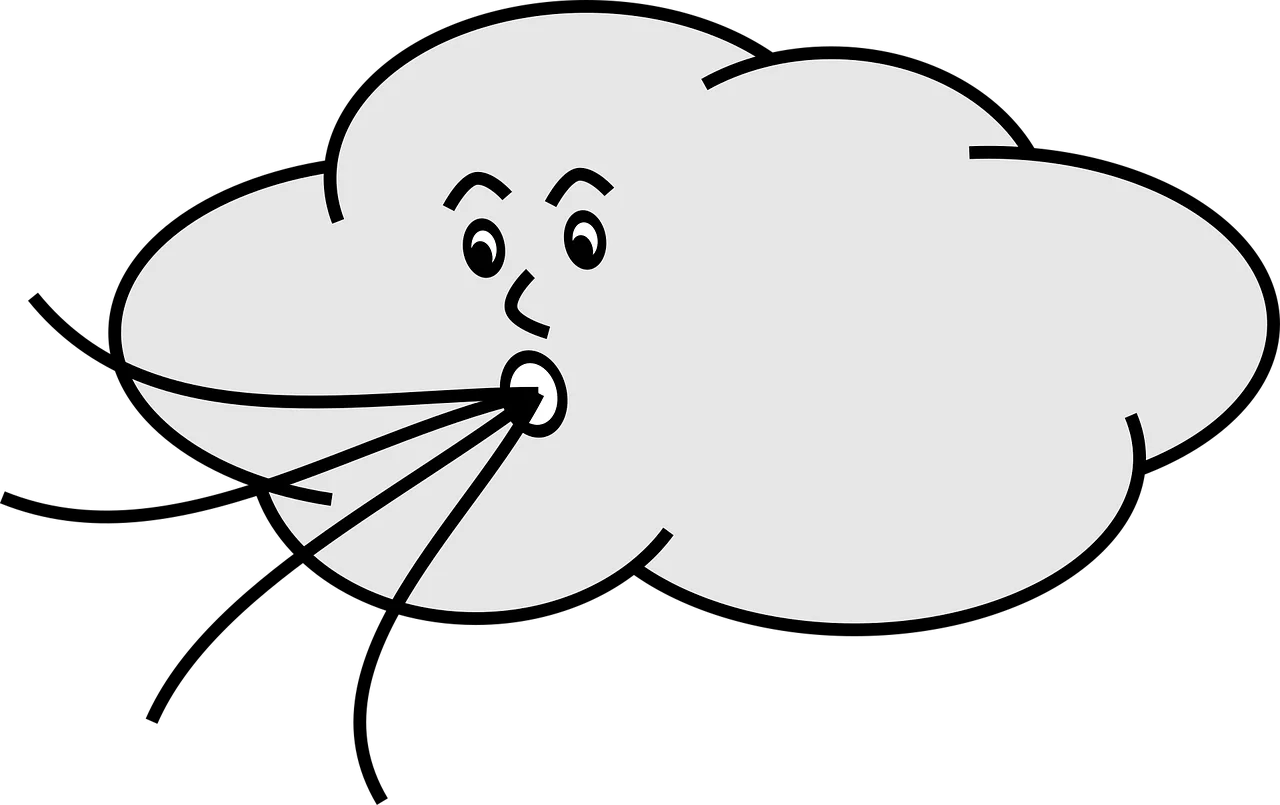 Whimsical Wind Cloud Clipart Illustration Blowing Gusts of Air