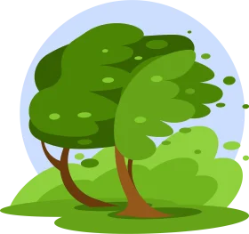 Windswept Trees Dancing in Gentle Breeze Landscape Clipart Illustration