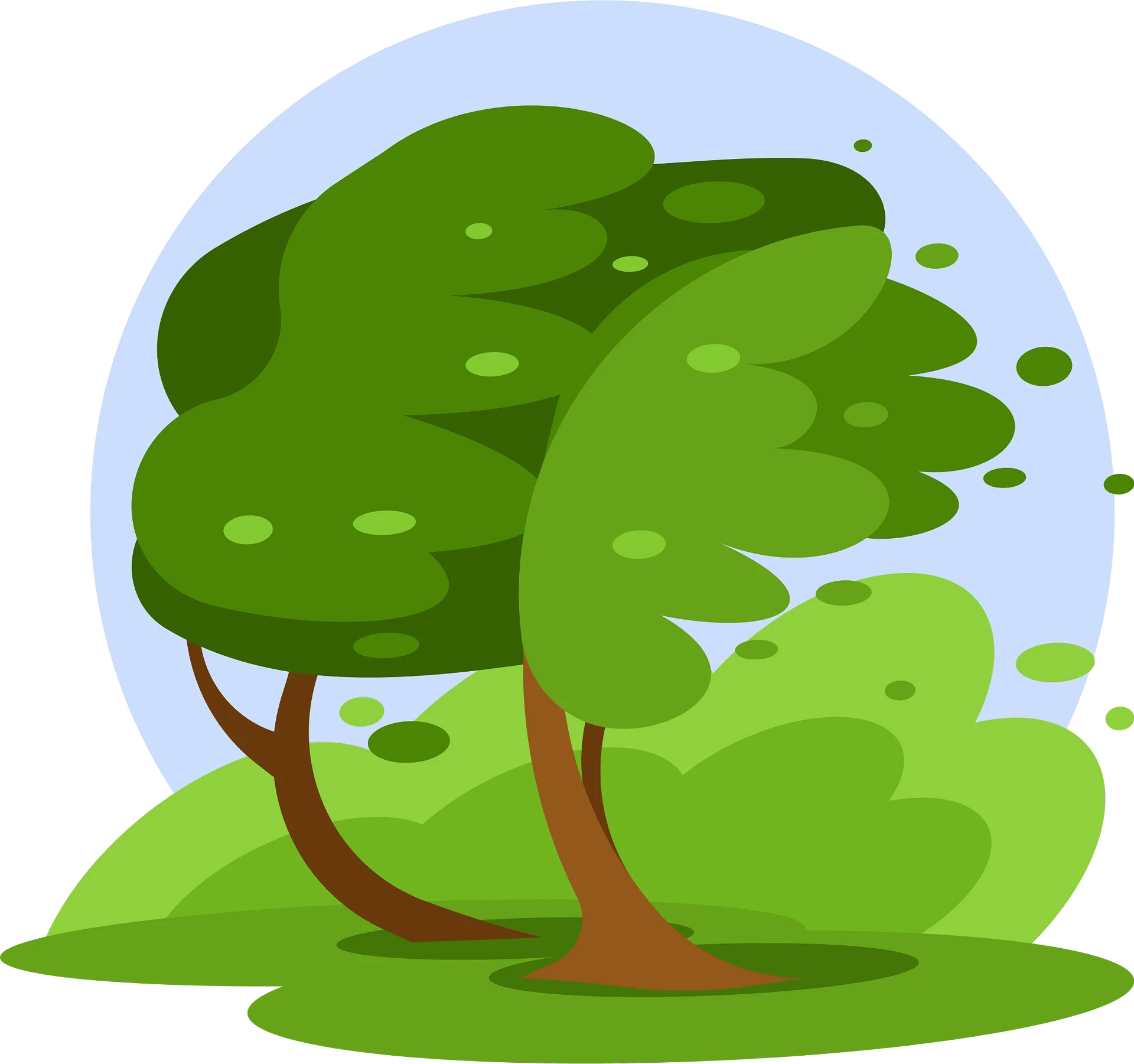 Windswept Trees Dancing in Gentle Breeze Landscape Clipart Illustration