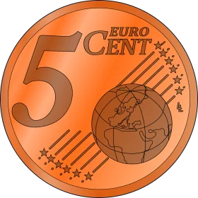 5 Euro Cent Copper-Toned Coin Clipart with Global Cartographic Design