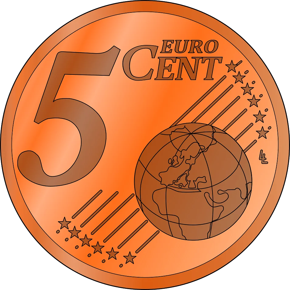 5 Euro Cent Copper-Toned Coin Clipart with Global Cartographic Design
