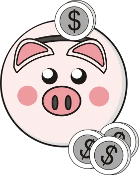 Adorable Pink Piggy Bank Clipart with Silver Dollar Coins Savings Illustration