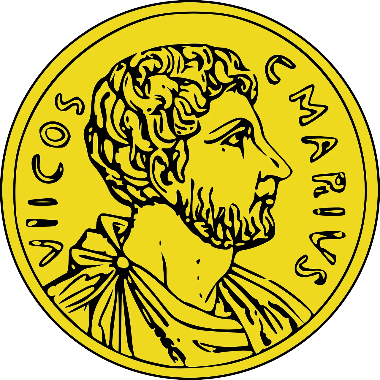 Ancient Roman Commemorative Gold Coin Clipart with Bearded Profile Portrait
