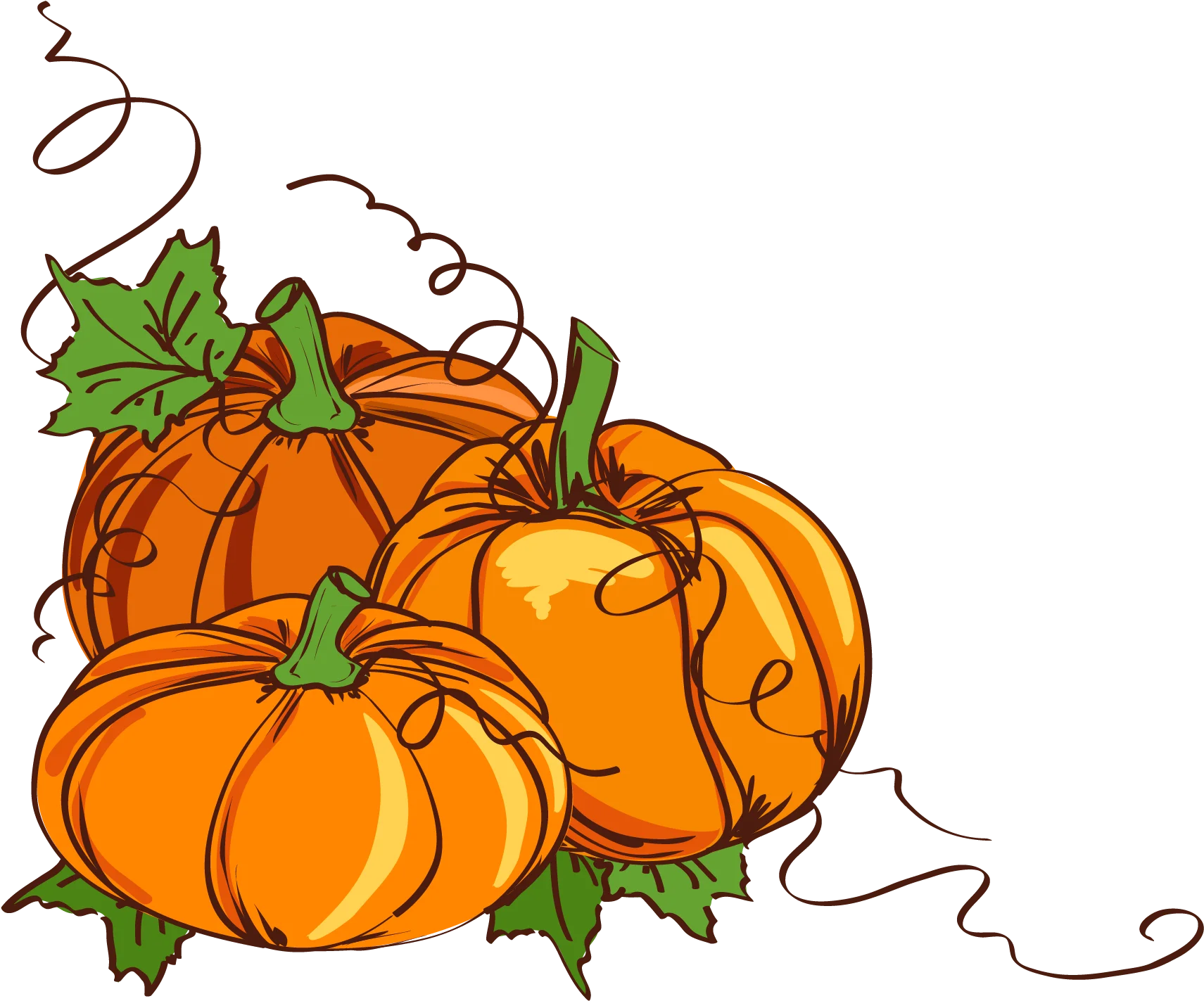 Autumn Harvest Celebration: Charming Pumpkin Patch Clipart with Rustic Vine Accents