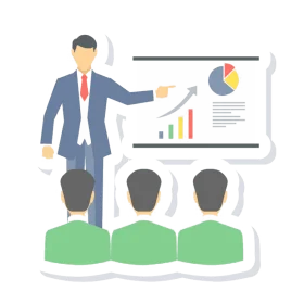 Business Presentation Clipart Showcasing Team Analysis and Performance Metrics