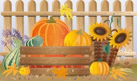 Charming Autumn Harvest Pumpkin Patch Clipart with Rustic Wooden Elements