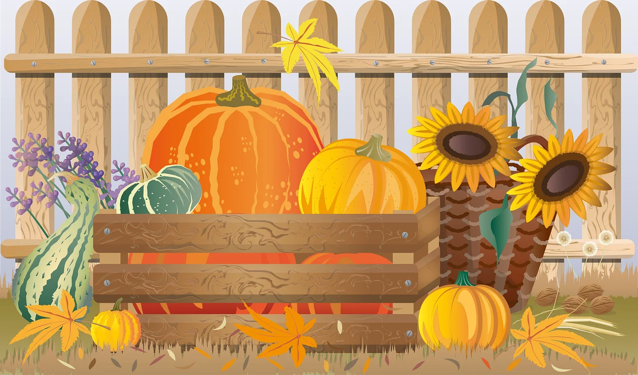 Charming Autumn Harvest Pumpkin Patch Clipart with Rustic Wooden Elements