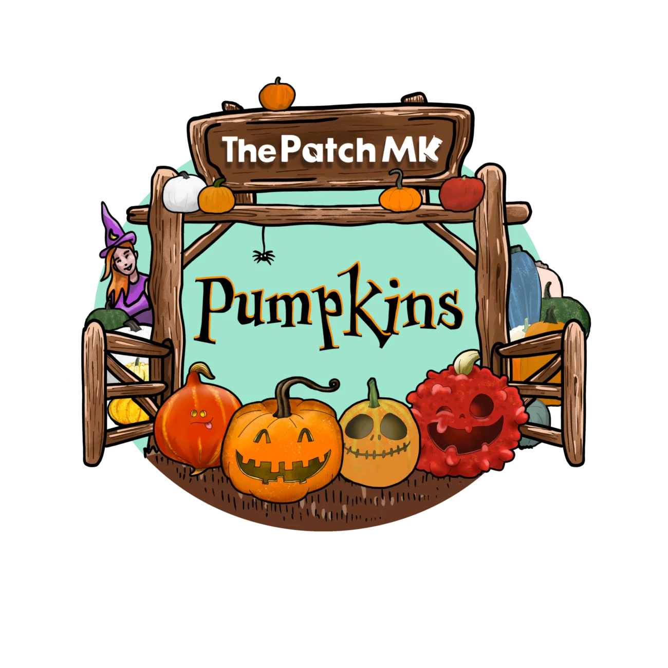 Charming Autumn Pumpkin Patch MK Clipart with Rustic Wooden Sign