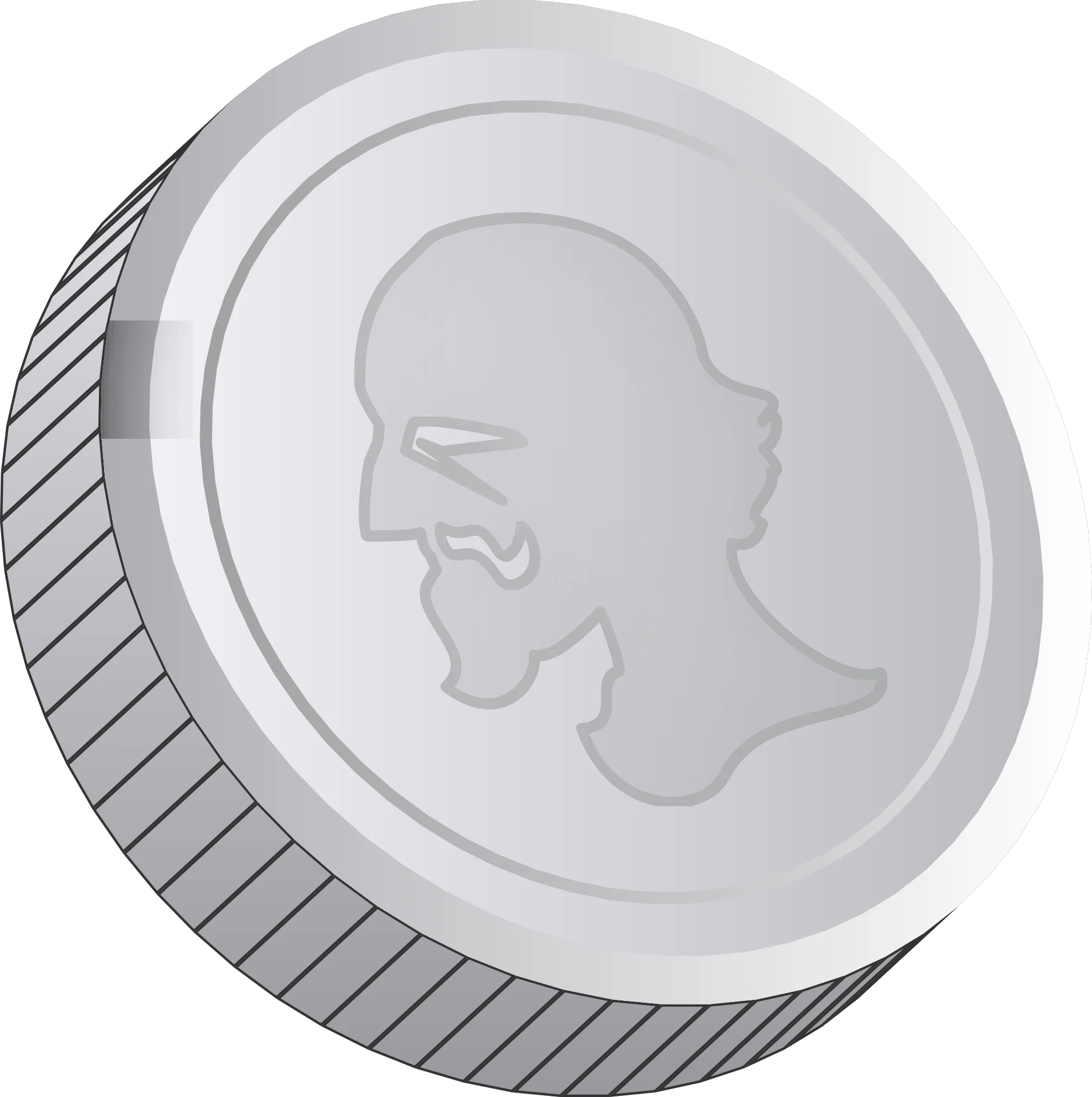 Classic Silver Coin Clipart Depicting a Stylized Profile in Metallic Elegance
