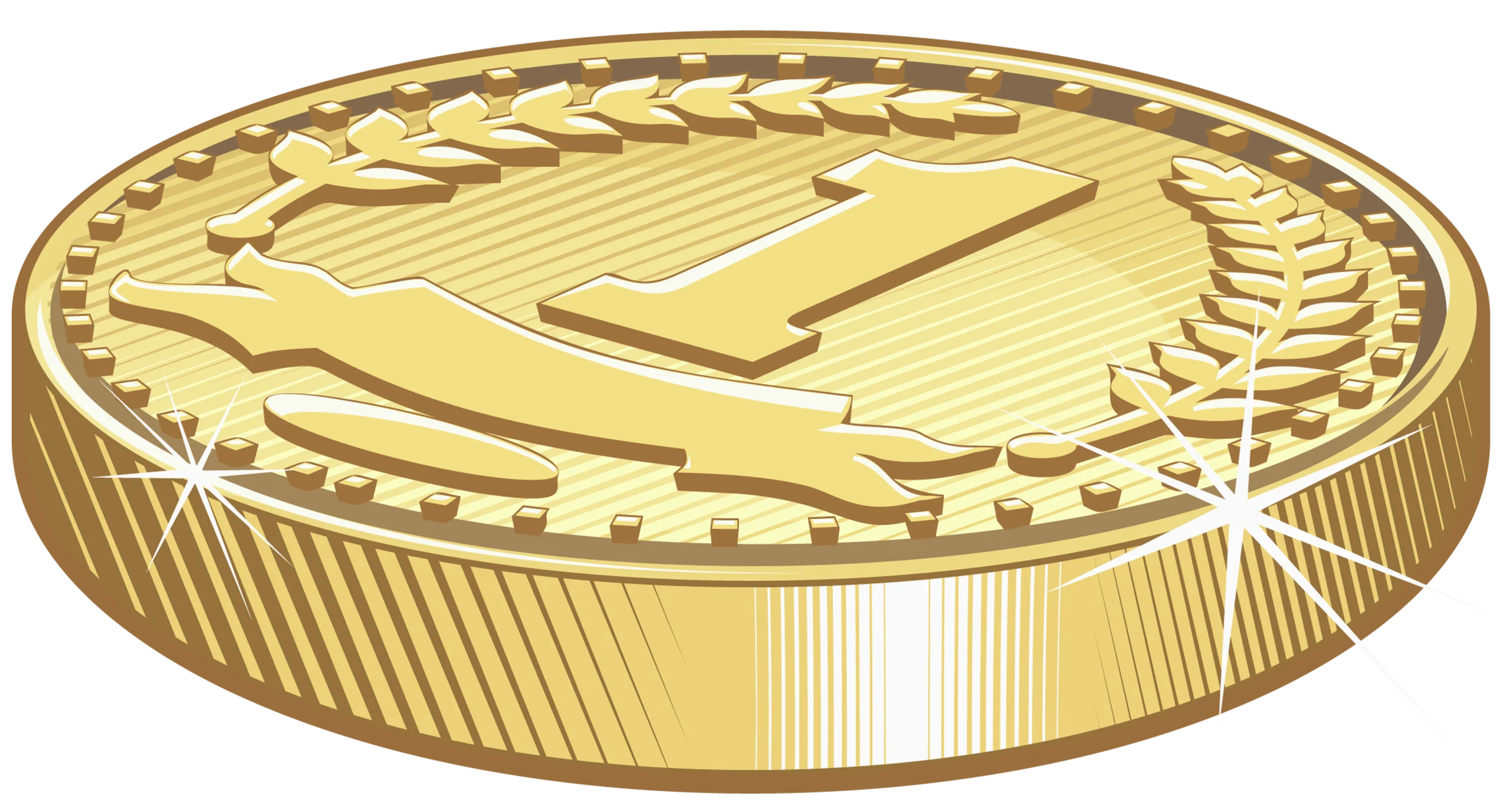 Detailed Golden Metallic Number One Coin Clipart Illustration with Radiant Texture