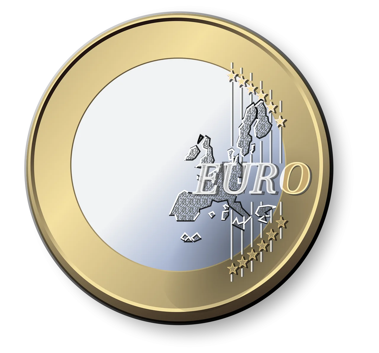 Detailed One Euro Coin Clipart Illustration with Metallic Gold and Silver Finish