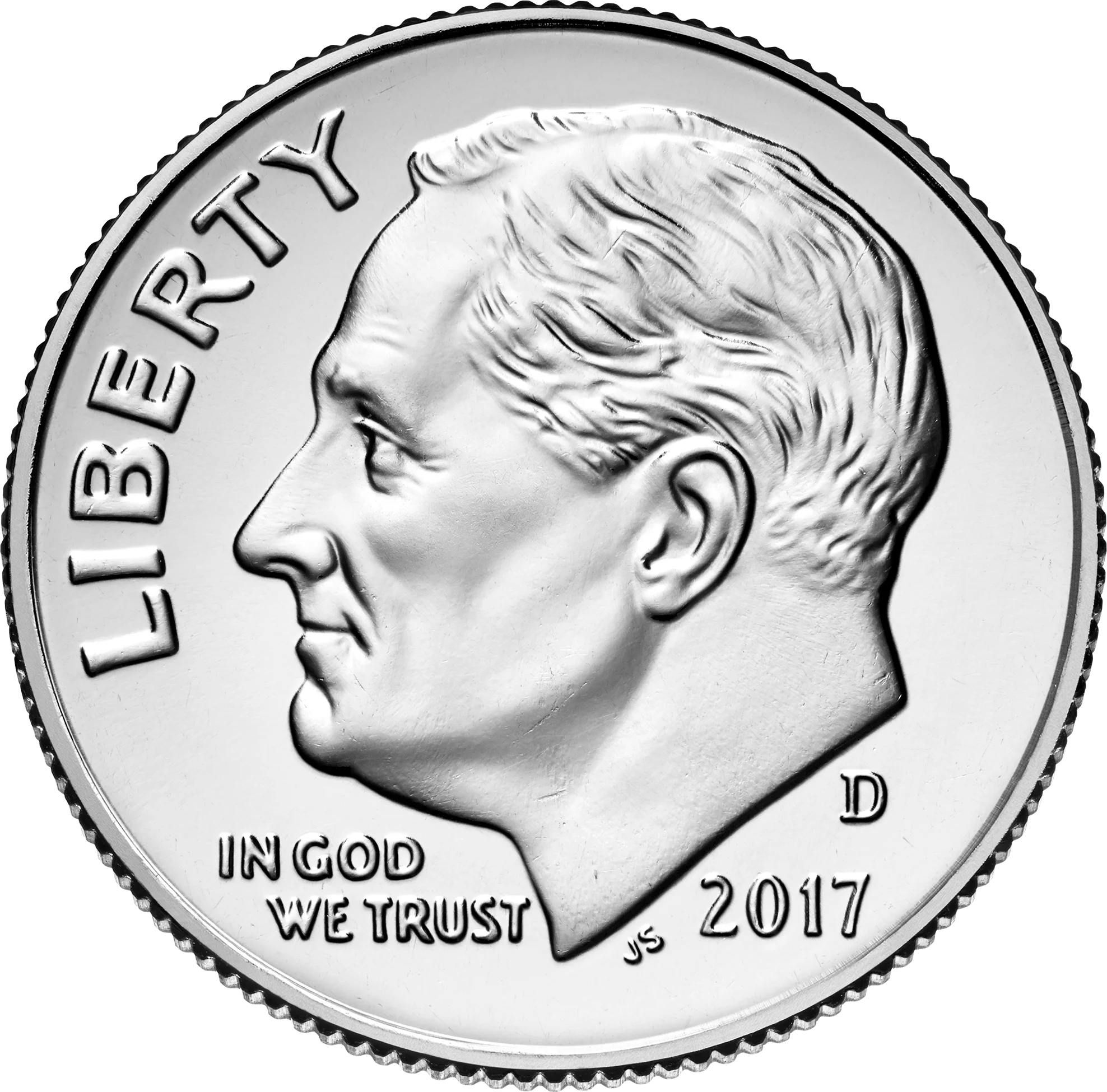 Detailed Silver Roosevelt Dime Clipart Showcasing Iconic American Currency Design