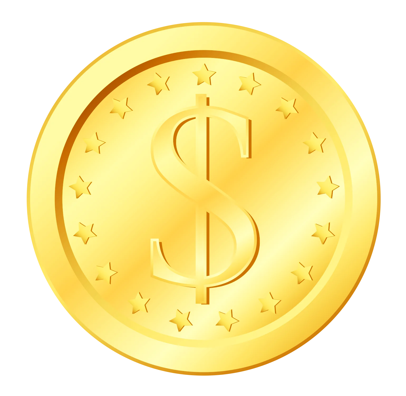 Golden Dollar Sign Coin Clipart with Circular Starry Border Design