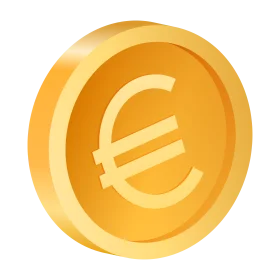 Golden Euro Currency Coin Clipart: Sleek Metallic Financial Symbol Design