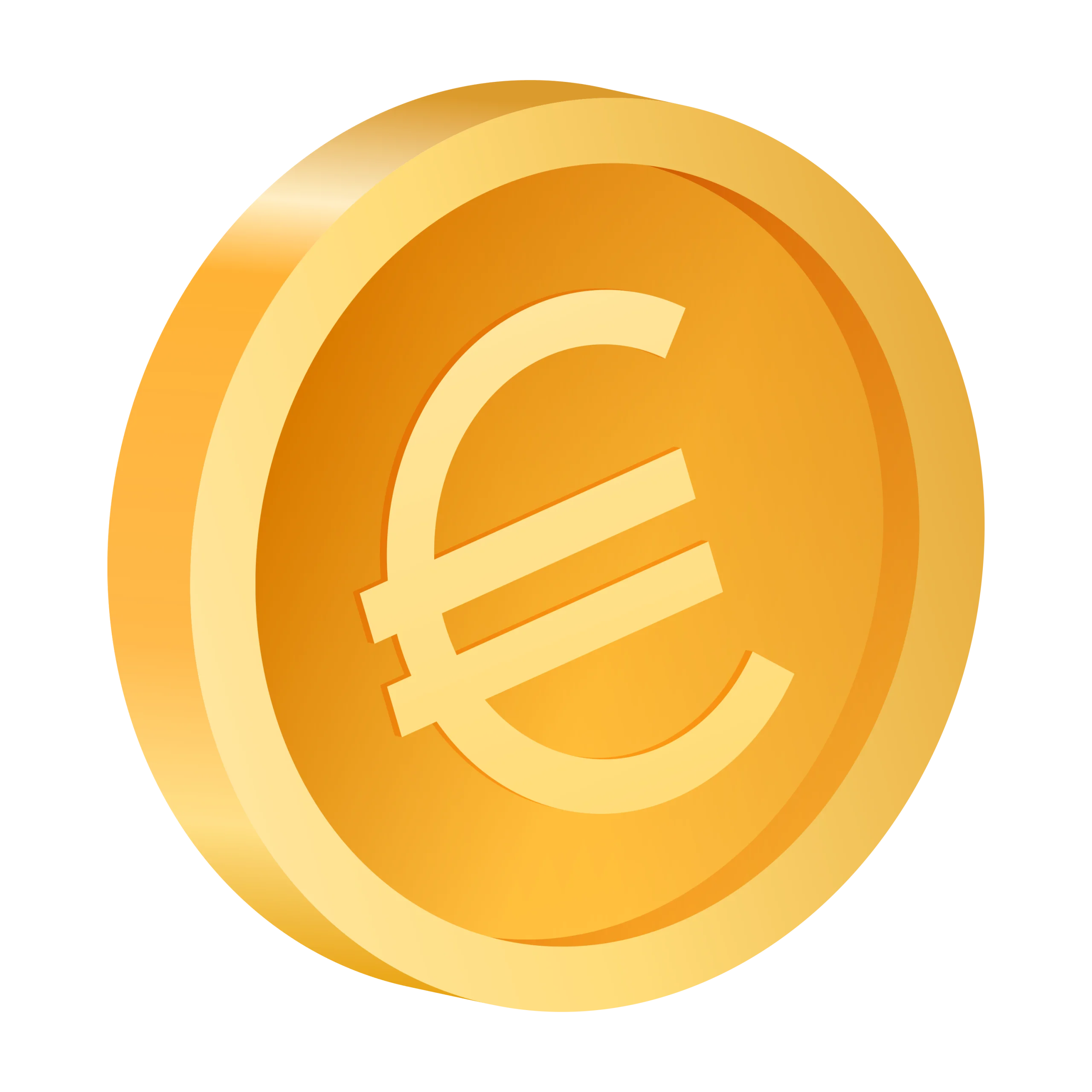 Golden Euro Currency Coin Clipart: Sleek Metallic Financial Symbol Design
